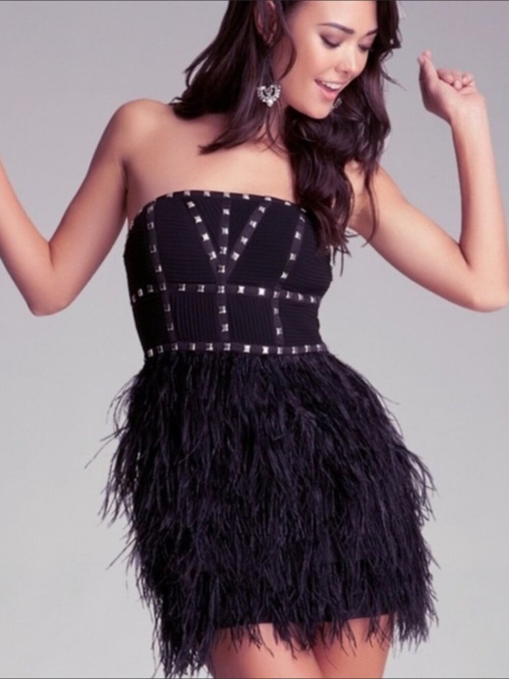 bebe Black Isis Feather Studded Formal Mini Dress